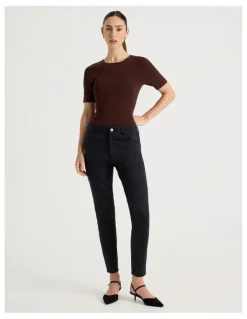 Basque Sateen Twill Five Pocket Pants in Black