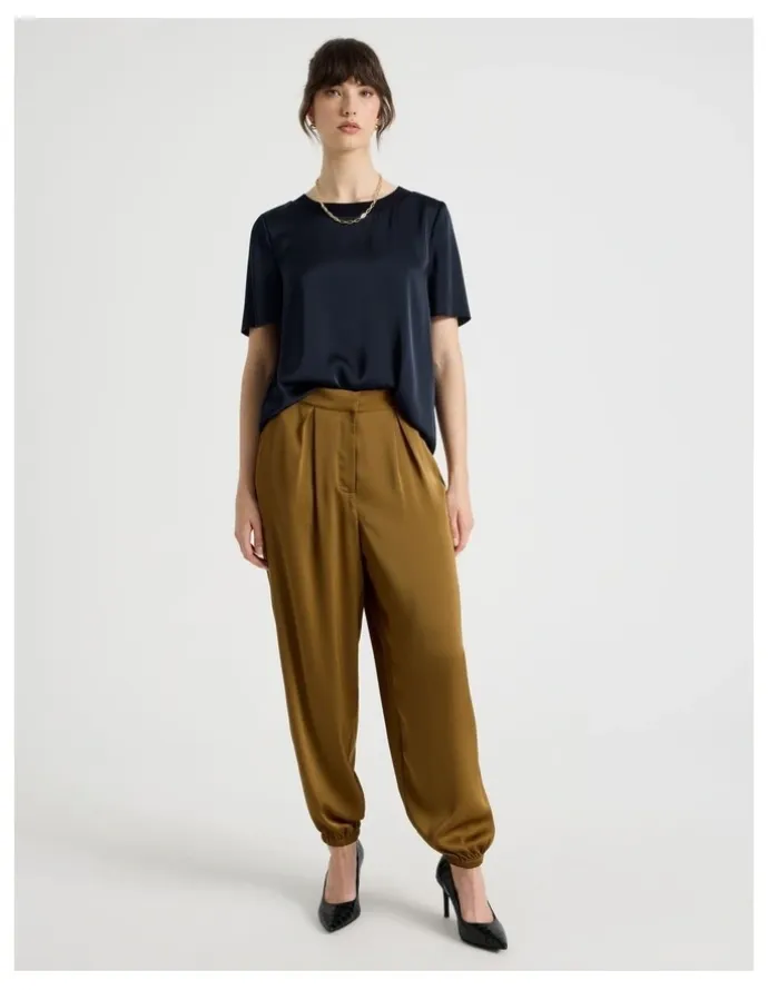 Basque Satin Harem Pant in Khaki