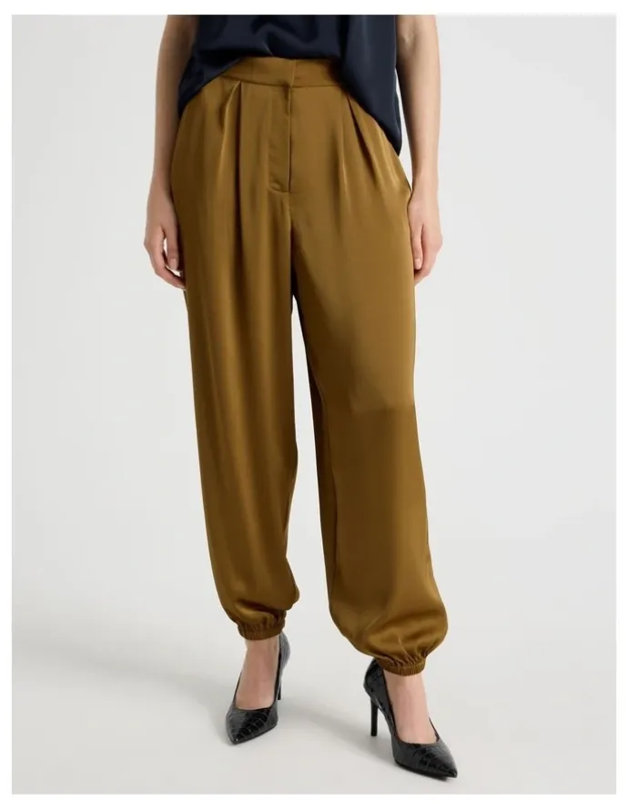 Basque Satin Harem Pant in Khaki