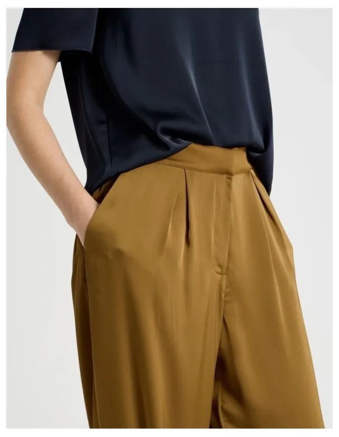 Basque Satin Harem Pant in Khaki