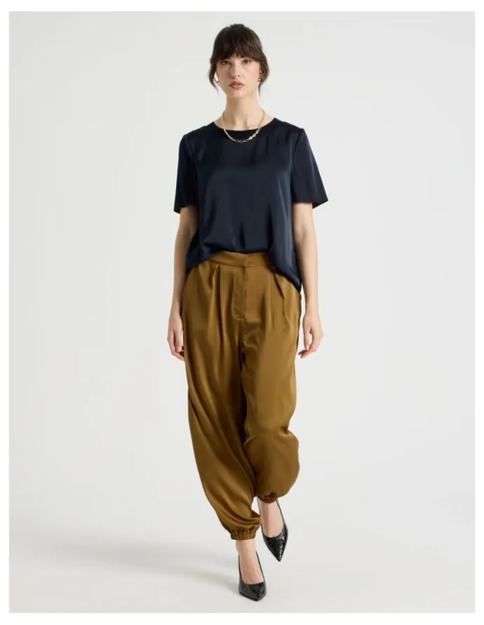 Basque Satin Harem Pant in Khaki