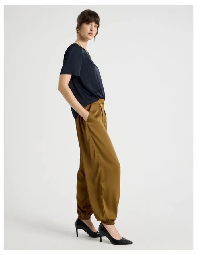 Basque Satin Harem Pant in Khaki
