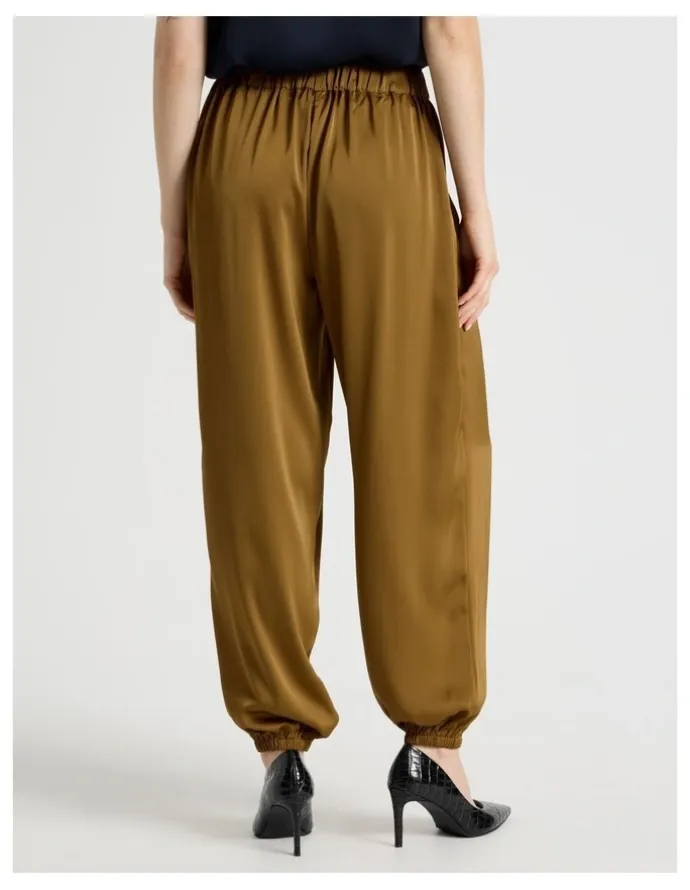 Basque Satin Harem Pant in Khaki