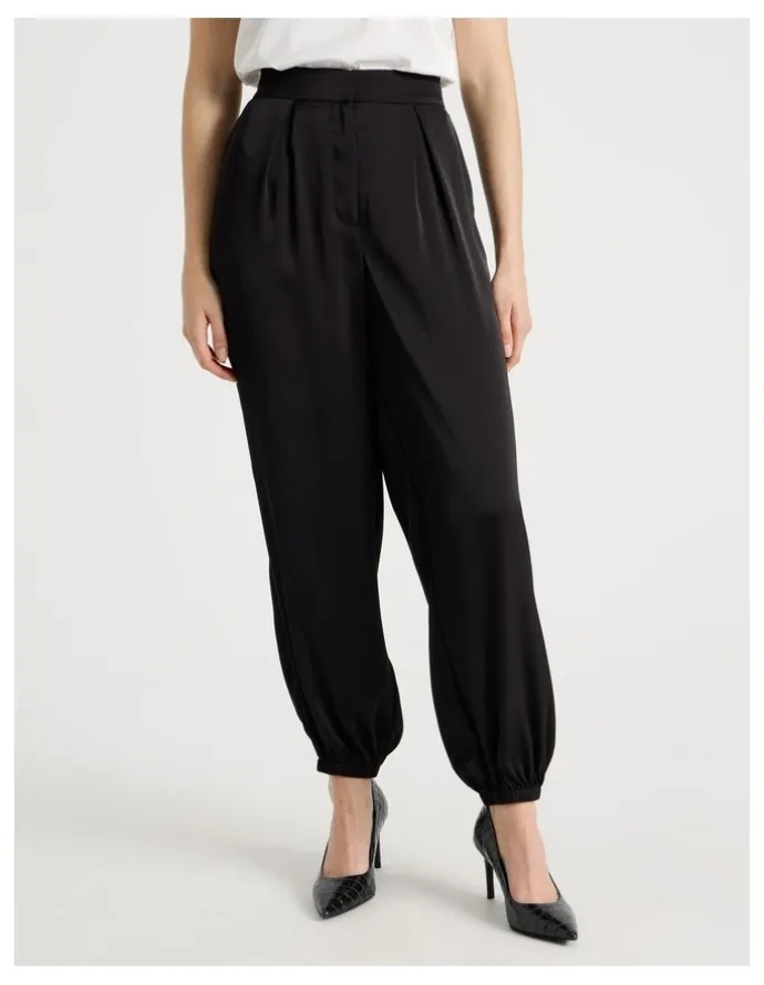 Basque Satin Harem Pant in Black