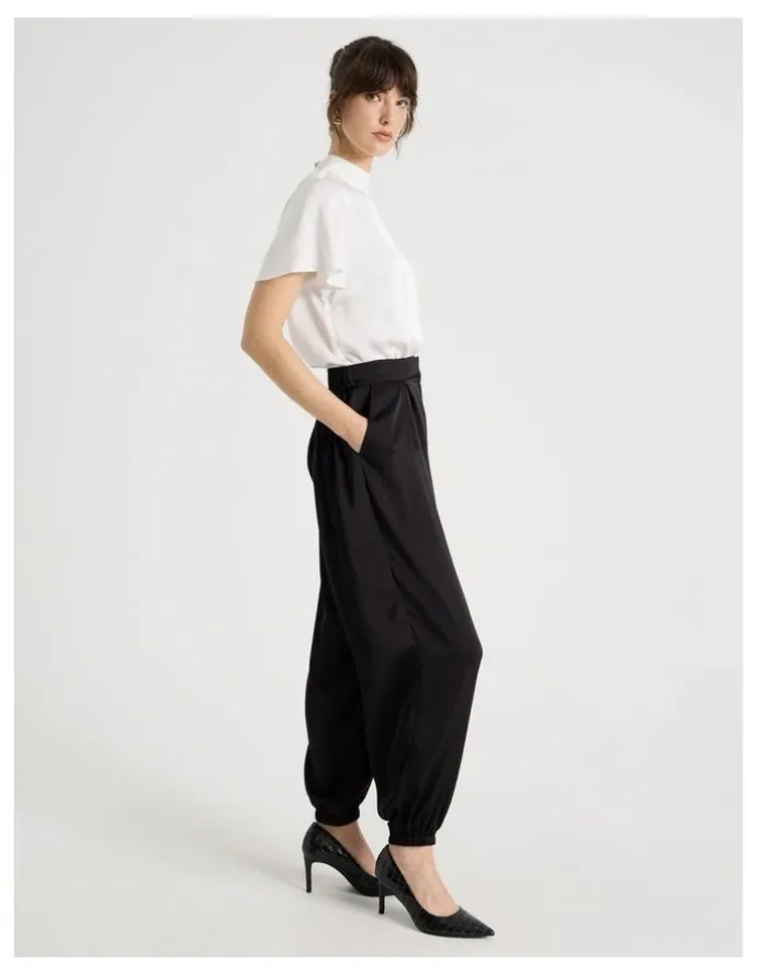 Basque Satin Harem Pant in Black
