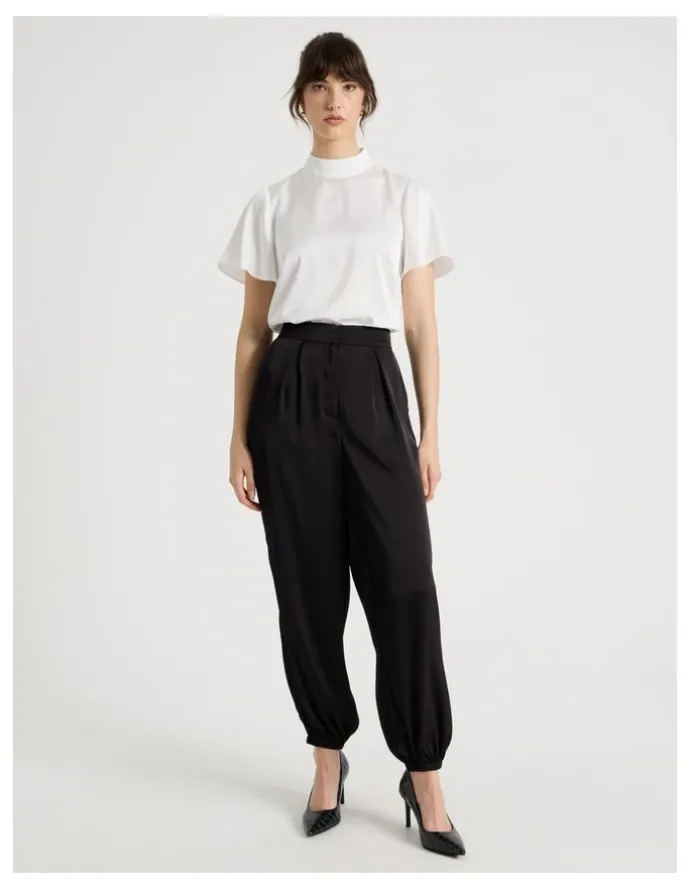 Basque Satin Harem Pant in Black