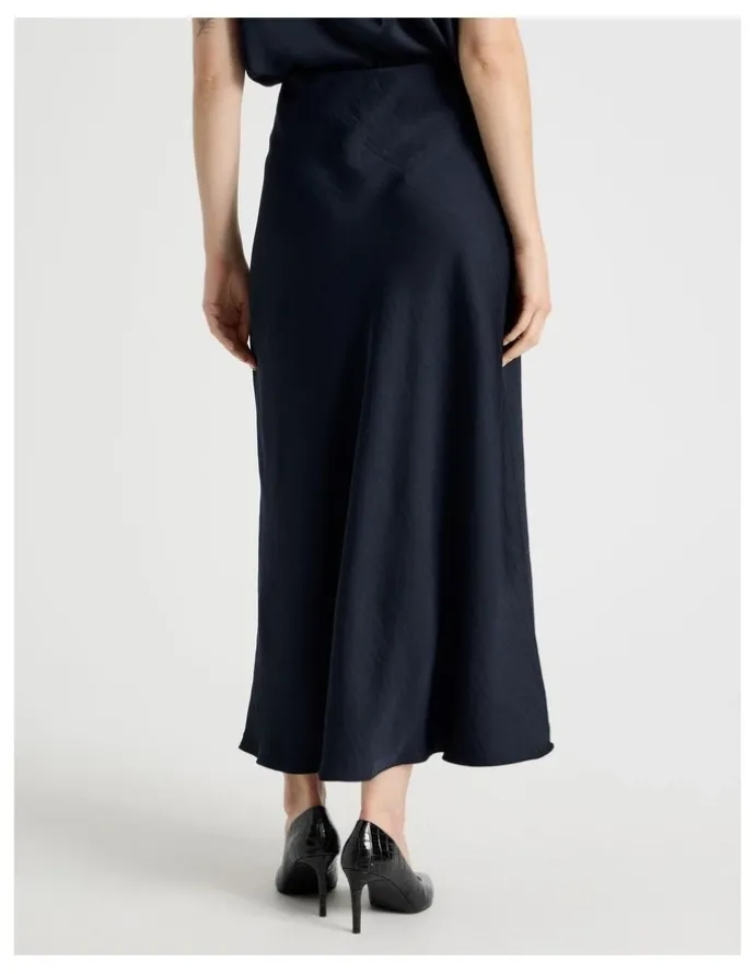 Basque Satin Midi Skirt in Navy