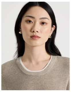Basque Short Sleeve Double Layer Knit Tee in Oatmeal