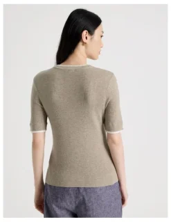 Basque Short Sleeve Double Layer Knit Tee in Oatmeal