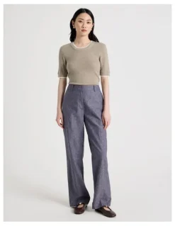 Basque Short Sleeve Double Layer Knit Tee in Oatmeal