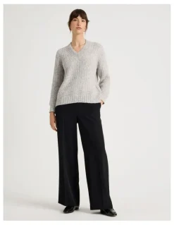 Basque V Neck Knit in Oatmeal
