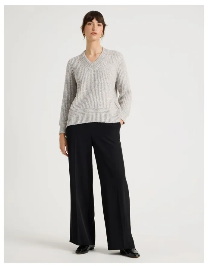 Basque V Neck Knit in Oatmeal