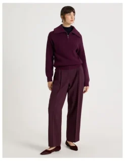 Basque Zip Thru Knit in Aubergine