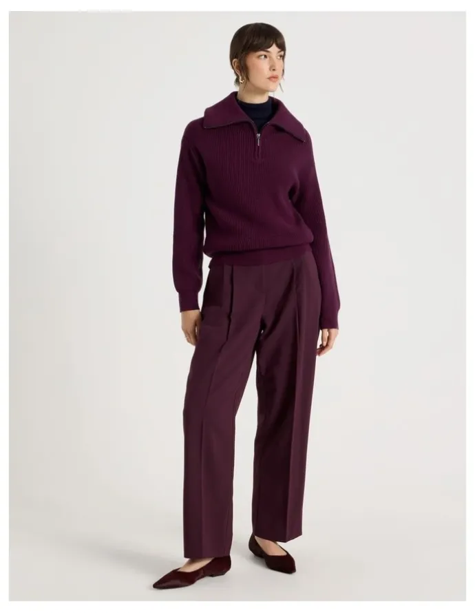 Basque Zip Thru Knit in Aubergine