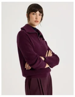 Basque Zip Thru Knit in Aubergine