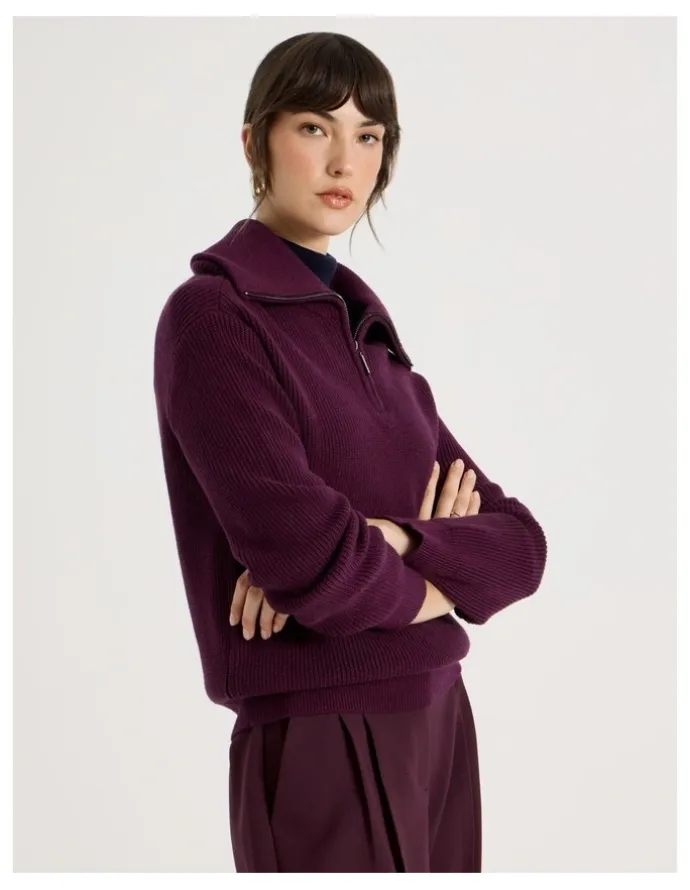 Basque Zip Thru Knit in Aubergine