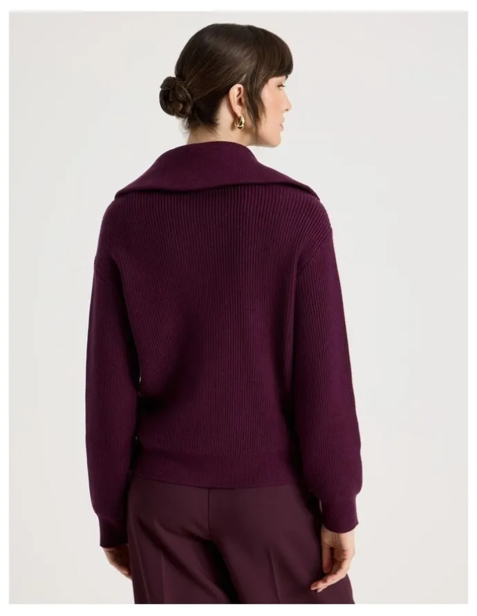 Basque Zip Thru Knit in Aubergine