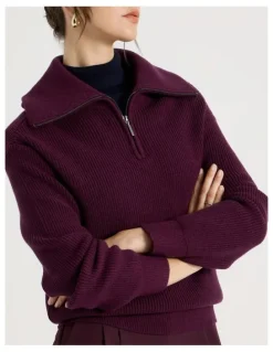 Basque Zip Thru Knit in Aubergine