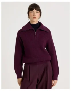 Basque Zip Thru Knit in Aubergine