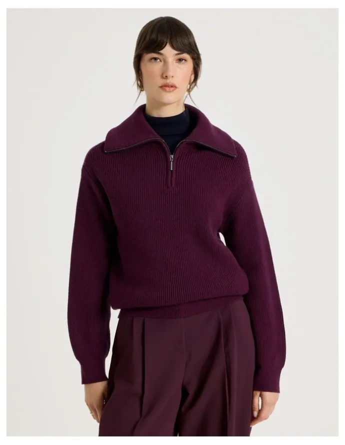 Basque Zip Thru Knit in Aubergine