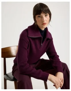 Basque Zip Thru Knit in Aubergine