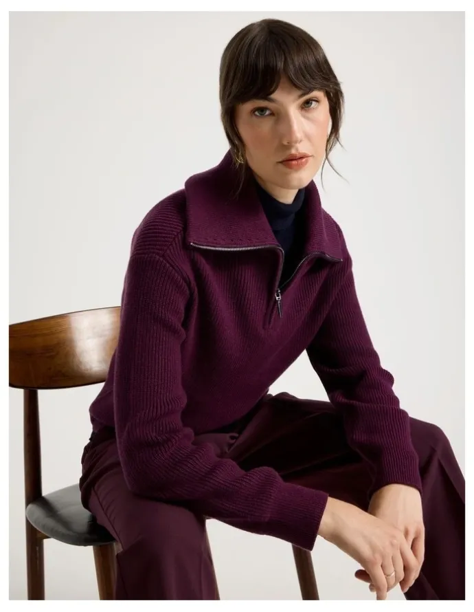 Basque Zip Thru Knit in Aubergine