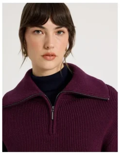 Basque Zip Thru Knit in Aubergine