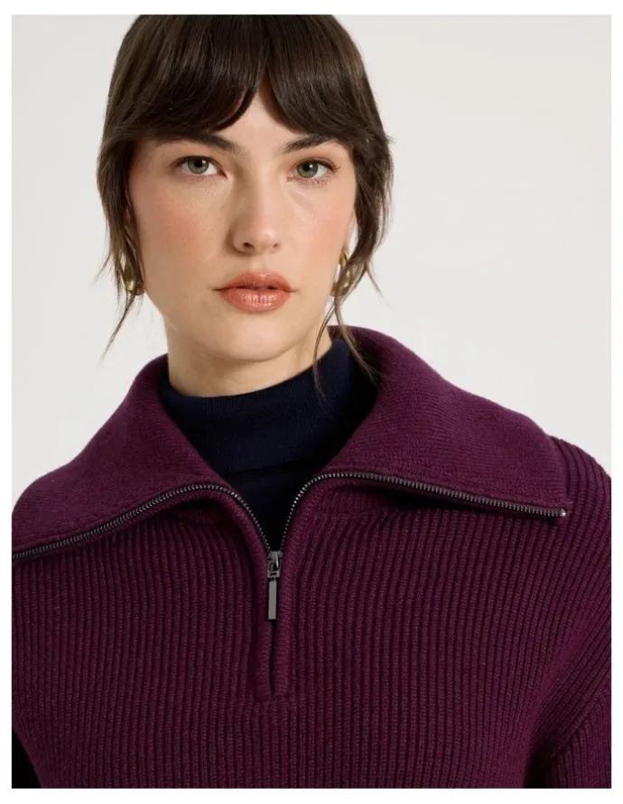 Basque Zip Thru Knit in Aubergine