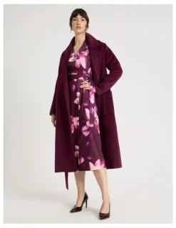 Basque Long Sleeve Wrap Dry Poly Twill Dress in Pink Blurred Floral Print