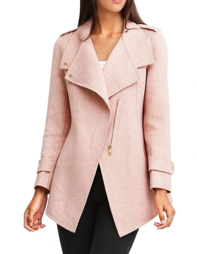 Belle & Bloom Bad Girl Blush Wool Blend Moto Coat