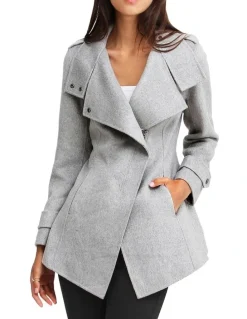 Belle & Bloom Bad Girl Grey Marl Wool Blend Moto Coat