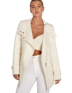 Belle & Bloom Bad Girl Wool Blend Moto Coat in Cream