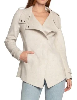 Belle & Bloom Bad Girl Wool Blend Moto Coat in Oat Marle