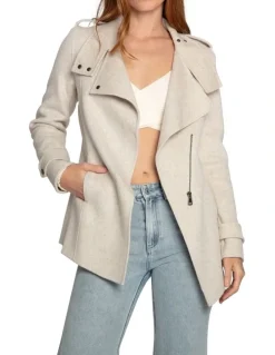 Belle & Bloom Bad Girl Wool Blend Moto Coat in Oat Marle