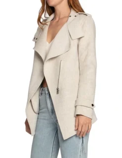 Belle & Bloom Bad Girl Wool Blend Moto Coat in Oat Marle