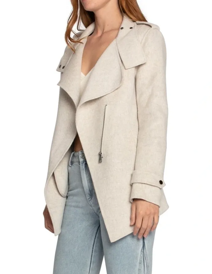 Belle & Bloom Bad Girl Wool Blend Moto Coat in Oat Marle