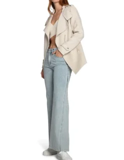 Belle & Bloom Bad Girl Wool Blend Moto Coat in Oat Marle