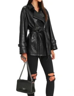 Belle & Bloom BFF Belted Black Leather Jacket