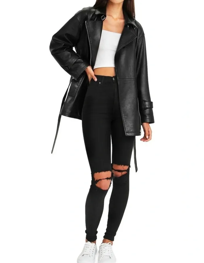 Belle & Bloom BFF Belted Black Leather Jacket