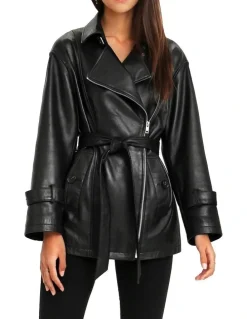 Belle & Bloom BFF Belted Black Leather Jacket