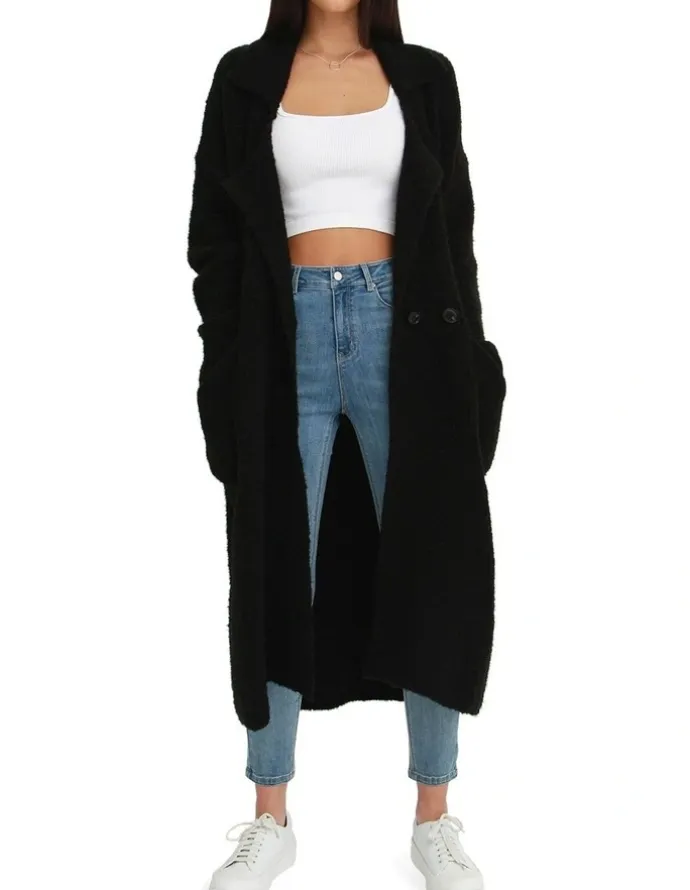 Belle & Bloom Born To Run Sustainable Sweater Coat Black