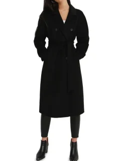 Belle & Bloom Boss Girl Double-Breasted Lined Wool Coat Black