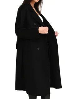 Belle & Bloom Boss Girl Double-Breasted Lined Wool Coat Black