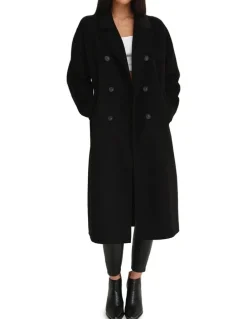 Belle & Bloom Boss Girl Double-Breasted Lined Wool Coat Black
