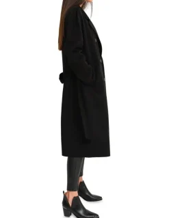 Belle & Bloom Boss Girl Double-Breasted Lined Wool Coat Black