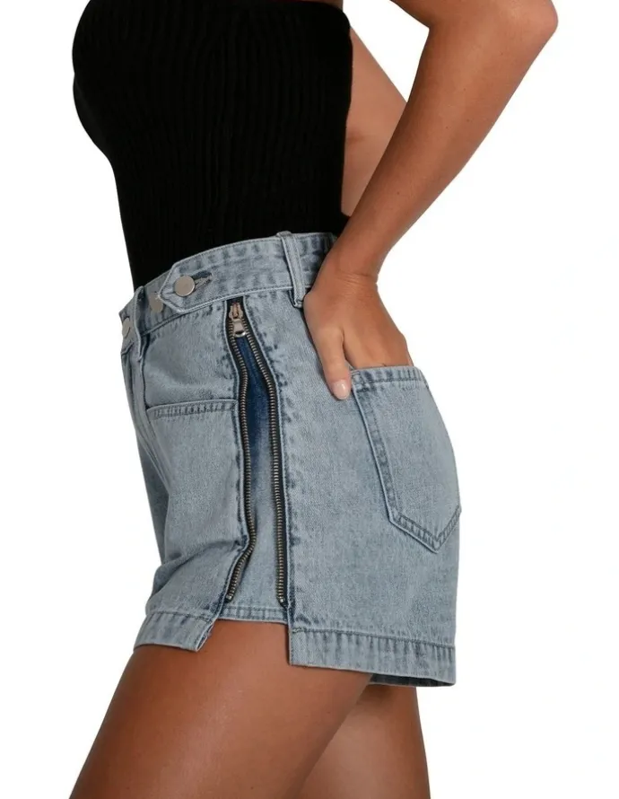 Belle & Bloom Bring The Heat Denim Shorts in Stonewash