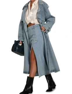 Belle & Bloom Can't Forget You Denim Midi Skirt in Stonewash