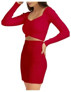 Belle & Bloom C'est Belle Knit Mini Skirt in Red