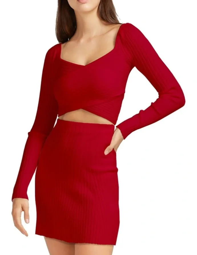 Belle & Bloom C'est Belle Knit Mini Skirt in Red