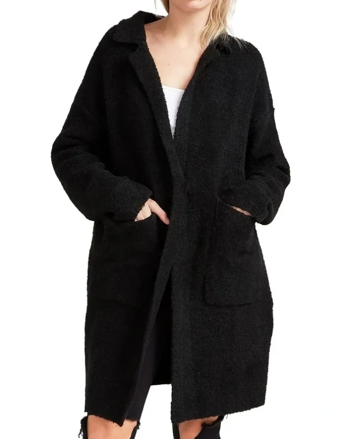 Belle & Bloom Days Go By Sustainable Blazer Cardigan in Black